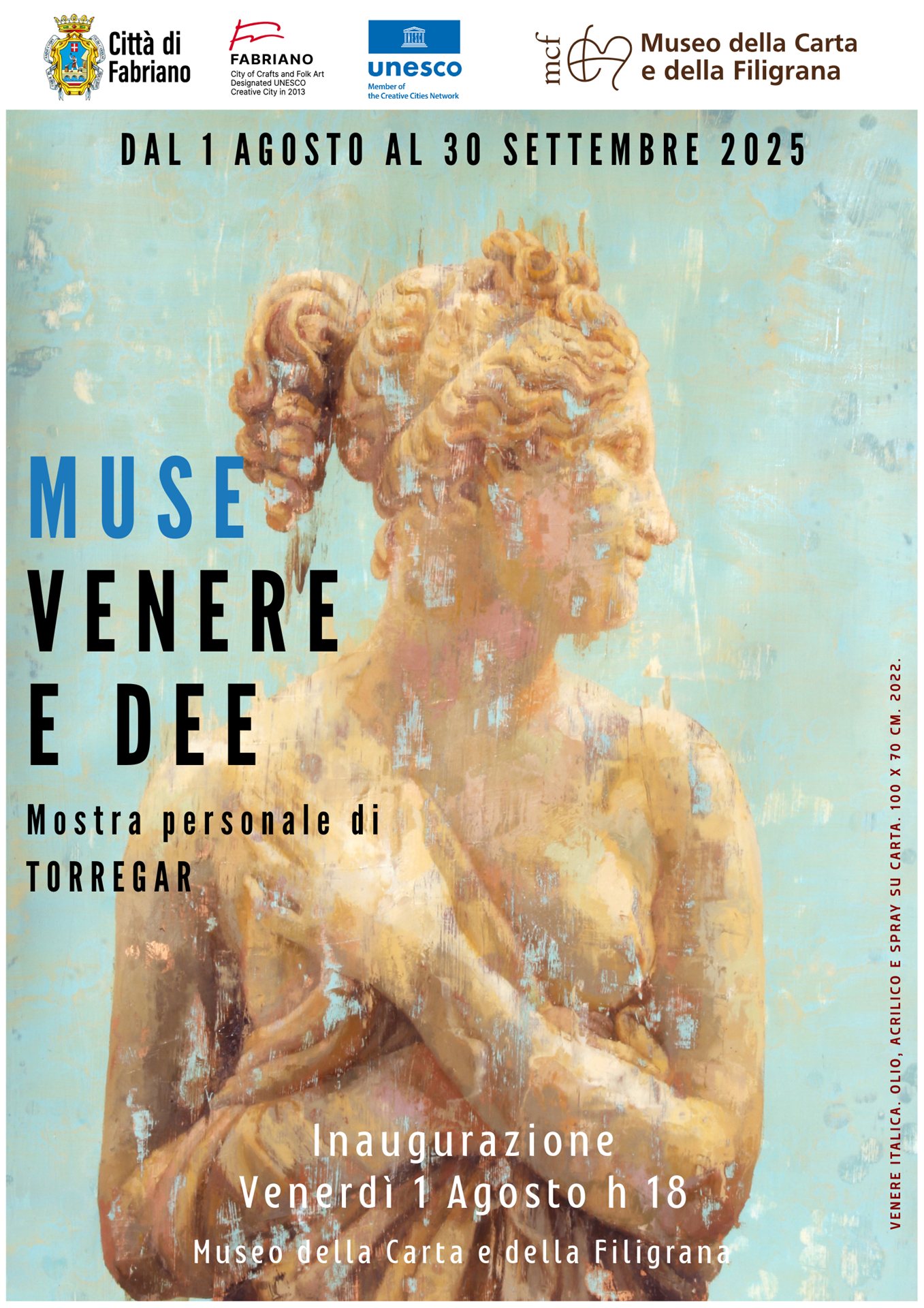 Cartel de la exposición Muse, Venere e Dee de Torregar en el Museo della Carta e della Filigrana de Fabriano