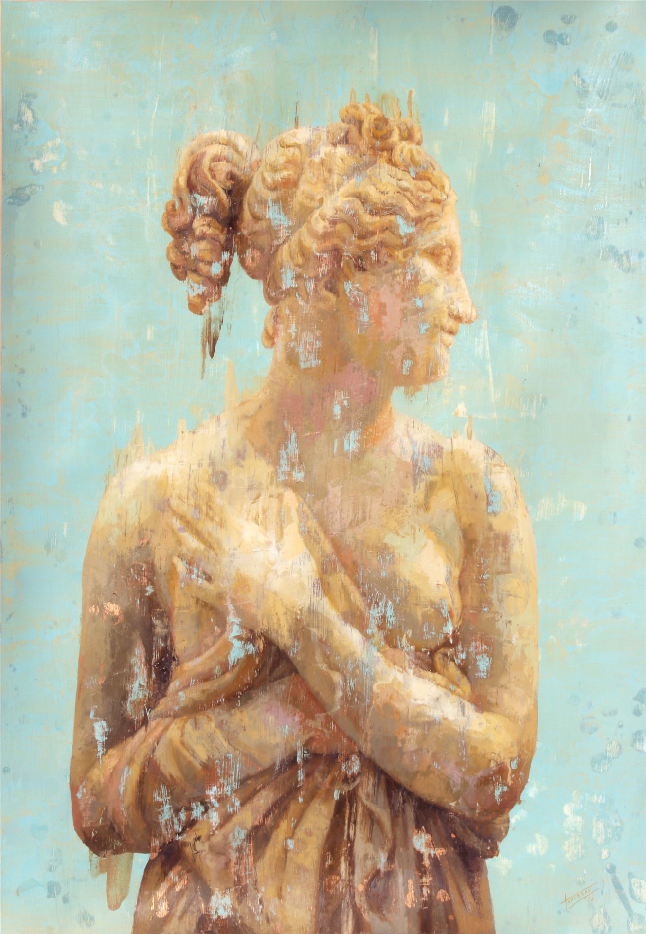 Venere italica, óleo, acrílico y spray sobre papel de 100 x 70 cm de Torregar, 2022